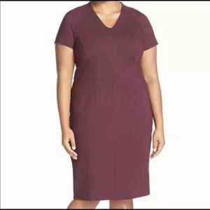 Sejour V-Neck Ponte Sheath Dress Size 14W Plus Size - Color Burgundy Stem